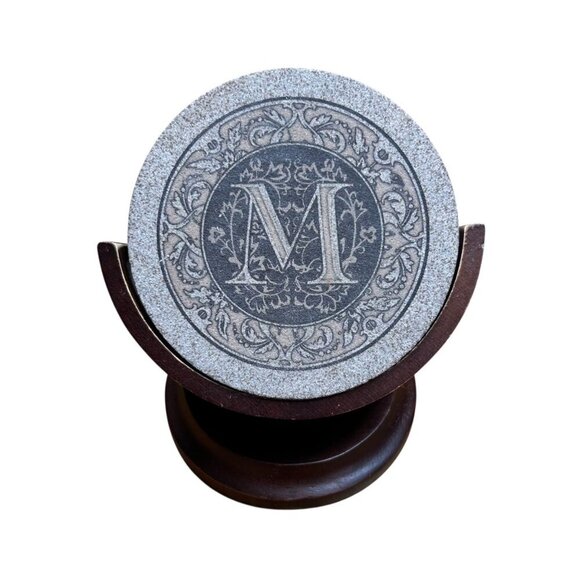 Thirstystone M Monogram Drink Coasters Holder Preppy Kitchen Bar - Picture 1 of 5